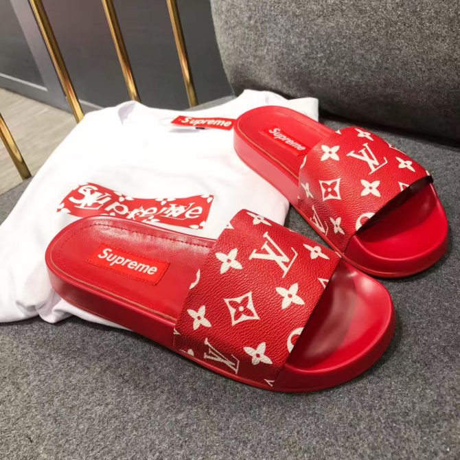 Louis Vuitton Monogram Canvas Supreme Mules Sandals Red