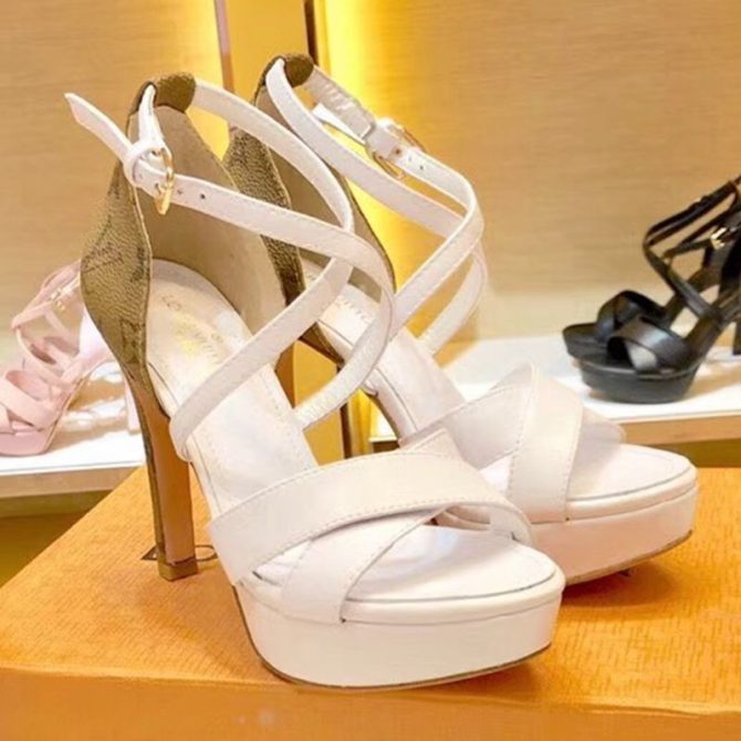 Louis Vuitton Monogram Calfskin Platform Heel Sandals White/Coffee