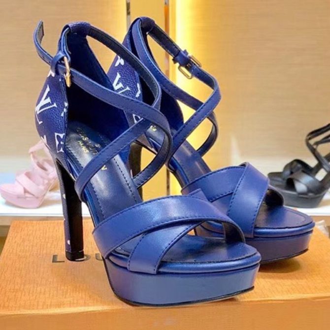 Louis Vuitton Monogram Calfskin Platform Heel Sandals Blue