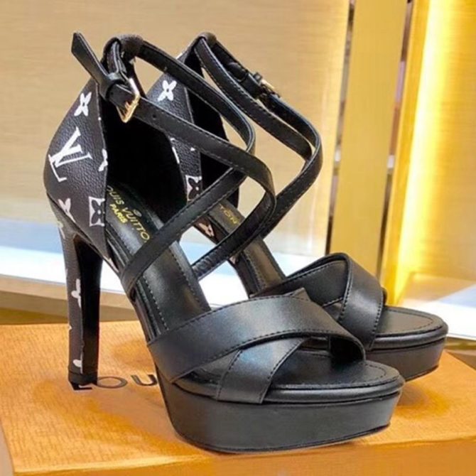 Louis Vuitton Monogram Calfskin Platform Heel Sandals Black/White