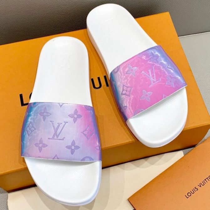 Louis Vuitton Rainbow Monogram Flat Slide Sandals Pink 2019