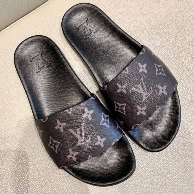 Louis Vuitton Monogram Canvas Flat Slide Sandals Dark Blue 2019