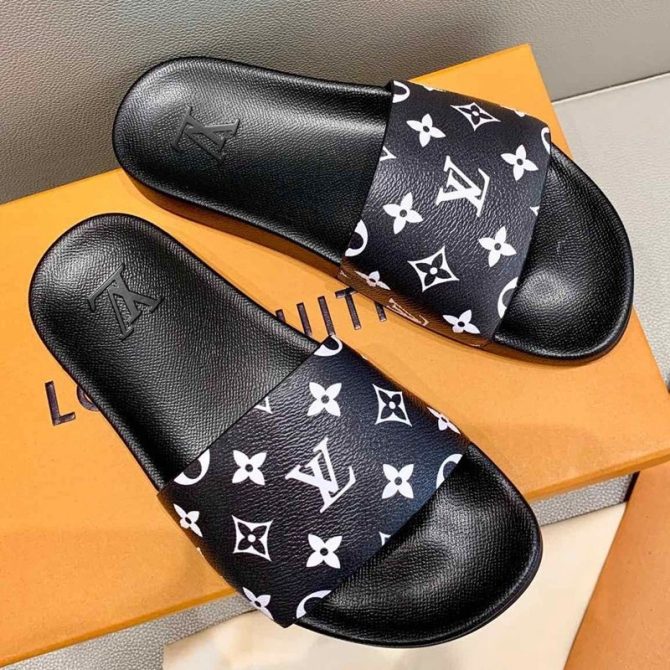 Louis Vuitton Monogram Canvas Flat Slide Sandals Black 2019