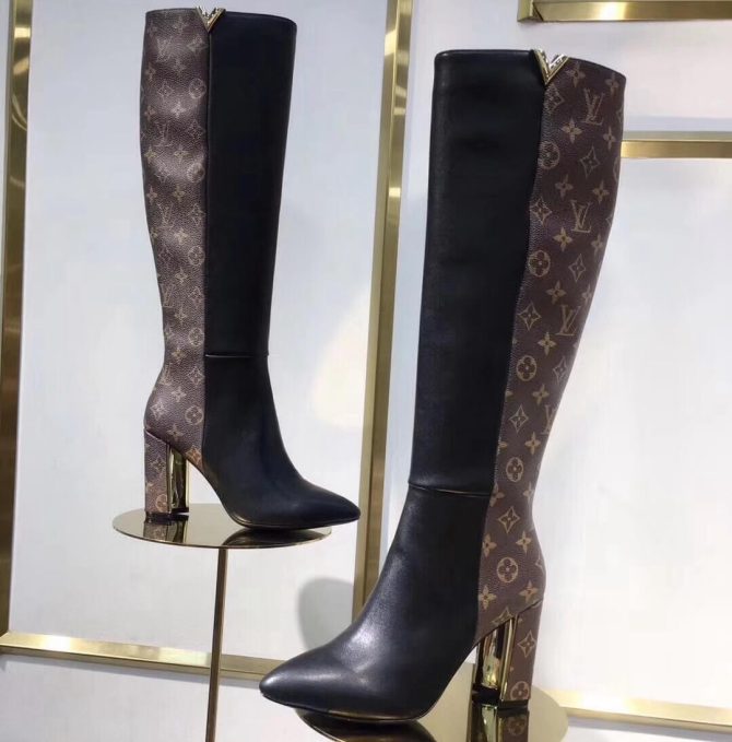 Louis Vuitton Calfskin & Monogram Upper East High Boot