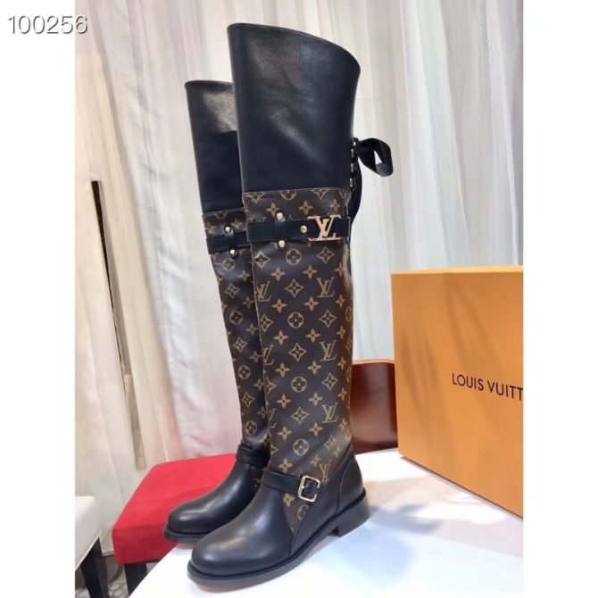 Louis Vuitton Monogram Canvas/Clafskin Over Knee Boot