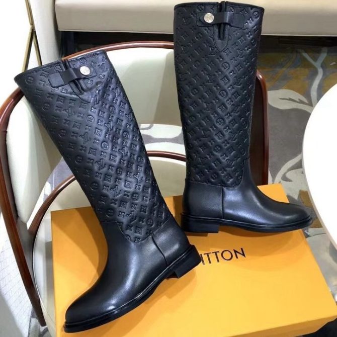 Louis Vuitton Monogram Embossed Clafskin Long Boot Black