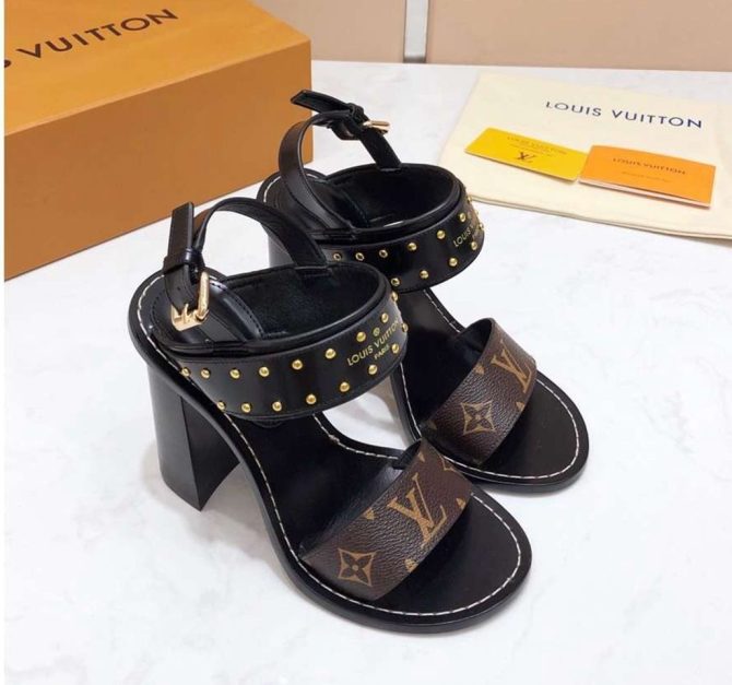 Louis Vuitton Horizon Monogram Heel 10cm Sandals Dark Coffee