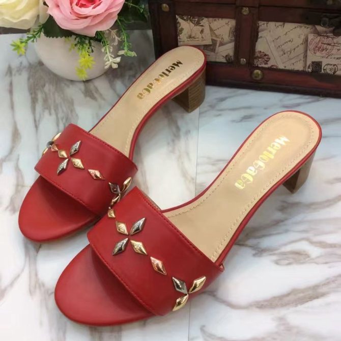 Louis Vuitton Leather Studs 4cm Heel Sandal Red