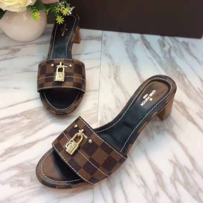 Louis Vuitton Lock It 4cm Heel Mule Sandal Damier Ebene Canvas