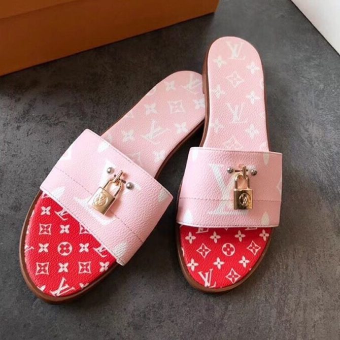 Louis Vuitton Lock It Flat Slide Sandals 1A580R Pink/Red