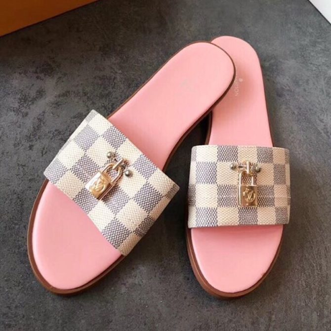 Louis Vuitton Lock It Flat Slide Sandals 1A4WYA Damier Azur Canvas