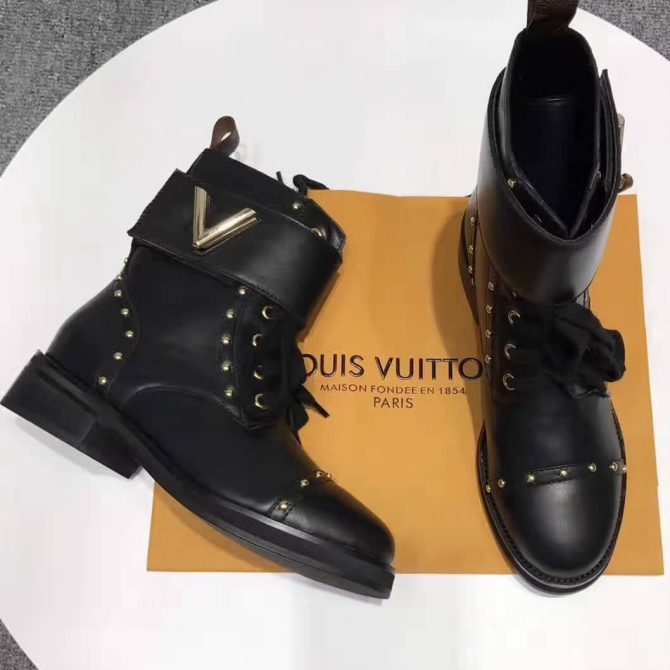 Louis Vuitton Wonderland Ranger Ankle Boots 1A3HUK Black Studs Leather