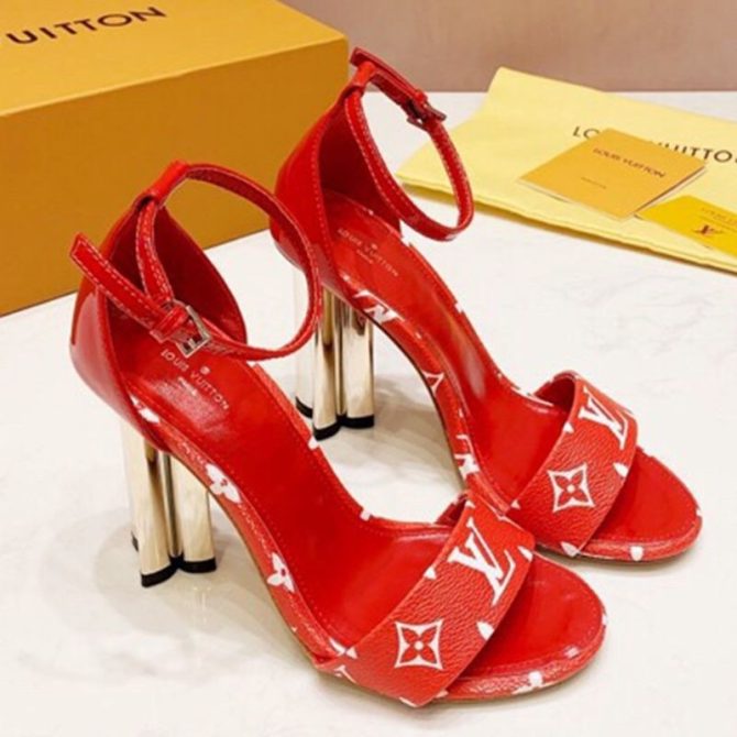 Louis Vuitton Silhouette Monogram Flower Shaped Heel Sandals Red