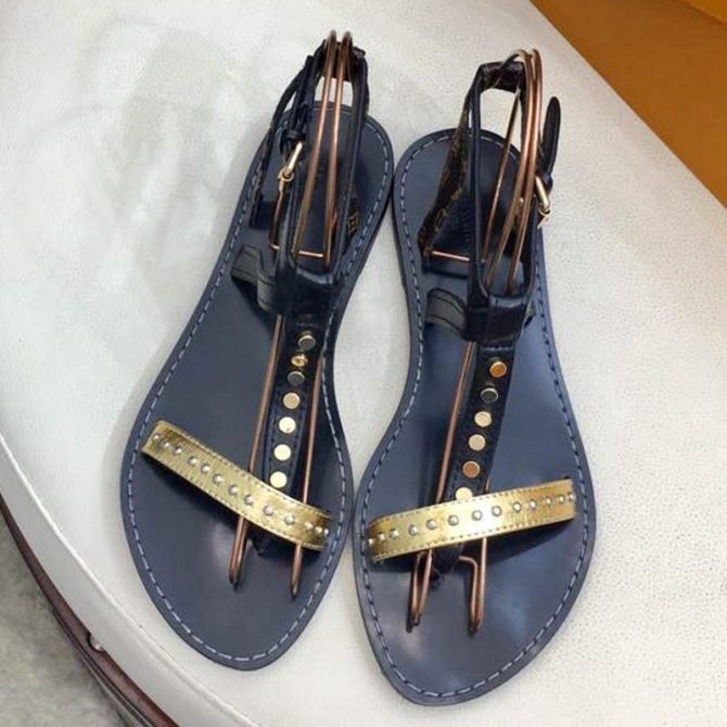 Louis Vuitton Flat Passenger Studs Straps Sandals Black