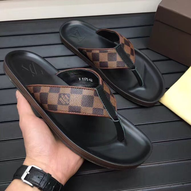 Louis Vuitton Men's Shong Slipper Sandal Damier Ebene Canvas