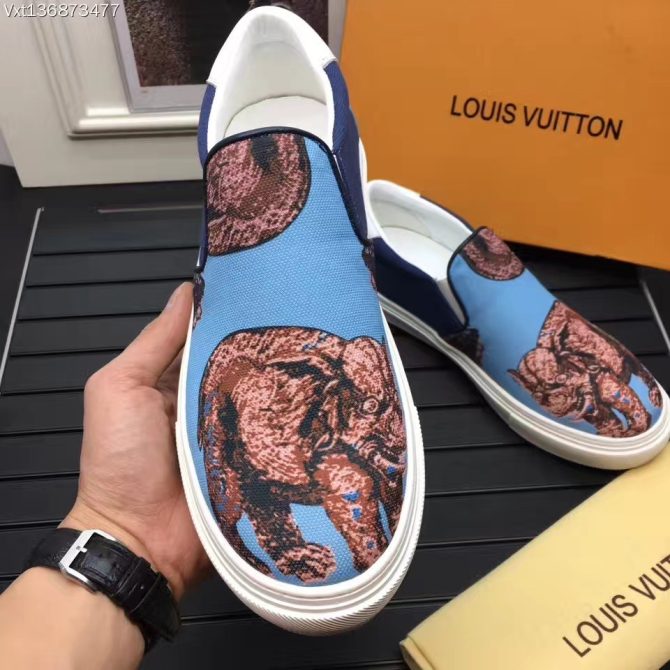 Louis Vuitton Men's Slip-on Sneaker Animal Print Denim Canvas Light Blue