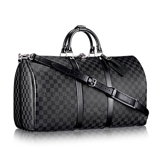 Louis Vuitton N41413 Keepall Bandouliere 55 Duffel Bag Damier Graphite Canvas