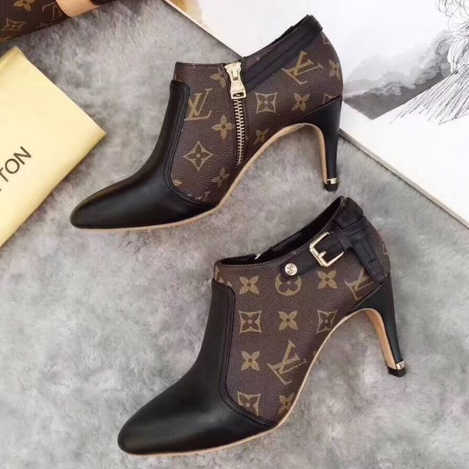 Louis Vuitton Lookat Black Calfskin & Monogram Ankle Boot