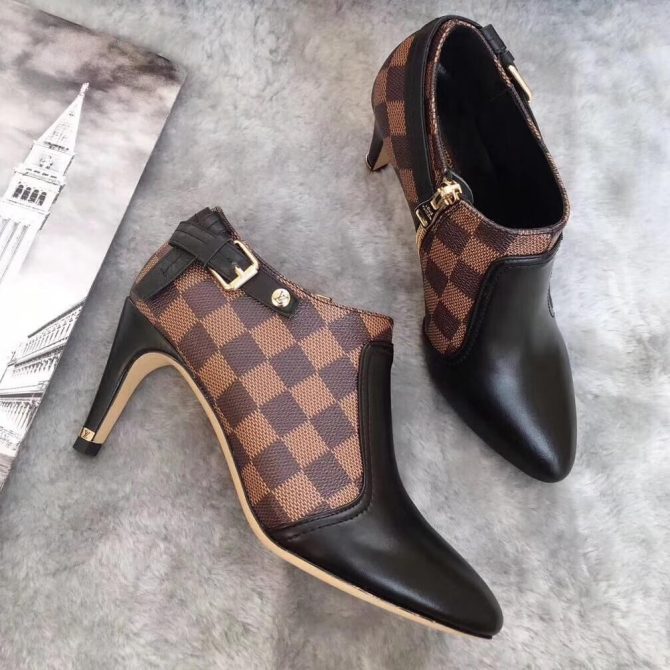 Louis Vuitton Lookat Black Calfskin & Damier Ebene Canvas Ankle Boot