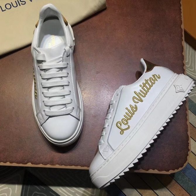 Louis Vuitton Logo Embroidered Time Out Sneaker 1A3U3A White/Gold