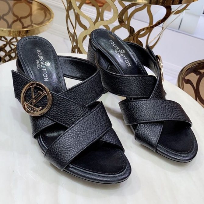 Louis Vuitton Horizon Calfskin LV Circle Heel Mule Sandals Black