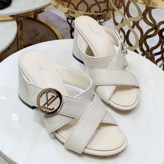 Louis Vuitton Horizon Calfskin LV Circle Heel Mule Sandals White