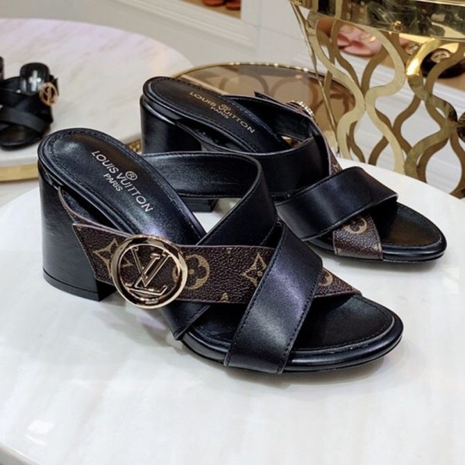 Louis Vuitton Horizon Calfskin Monogram LV Circle Heel Mule Sandals Black