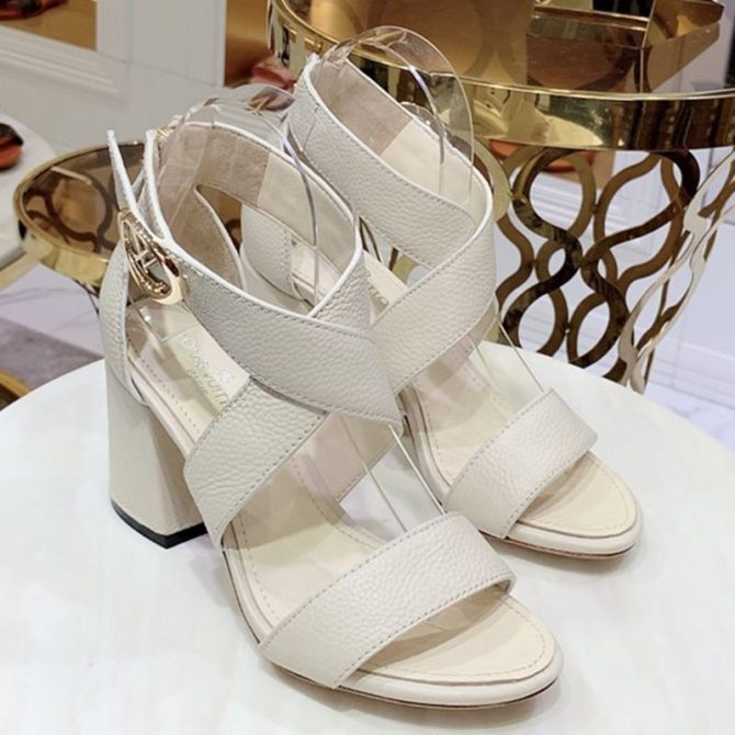 Louis Vuitton Horizon Calfskin Cross-Over Straps LV Circle Heel Sandals White